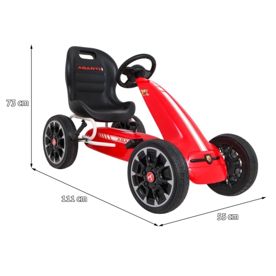 Gokart ABARTH na pedały dla dzieci Czerwony + Koła EVA + Hamulec ręczny + Wolny bieg