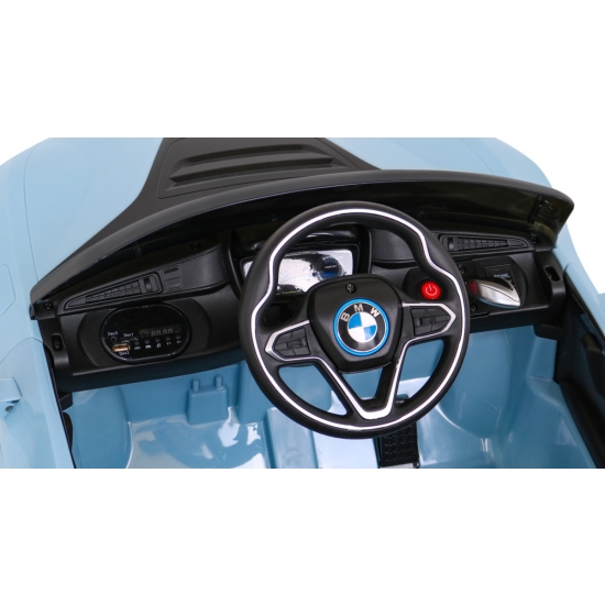 BMW I8 Lift Auto na akumulator Niebieski + Pilot + Wolny Start + 3-pkt pasy + MP3 USB + LED