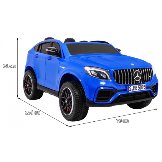 Auto Mercedes GLC 63S dla dzieci Niebieski + Napęd 4x4 + MP4 + LED + Ekoskóra + Wolny Start + EVA