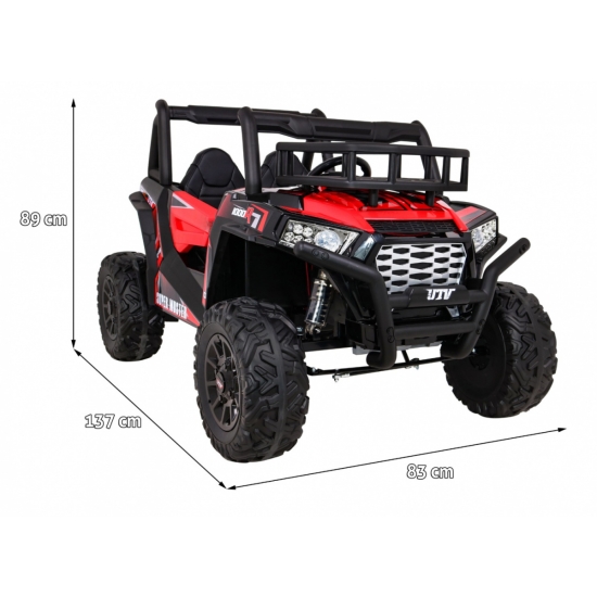 Buggy UTV Terenówka dla dzieci Czerwony + Pilot + Bagażnik + Wolny Start + EVA + MP3 LED