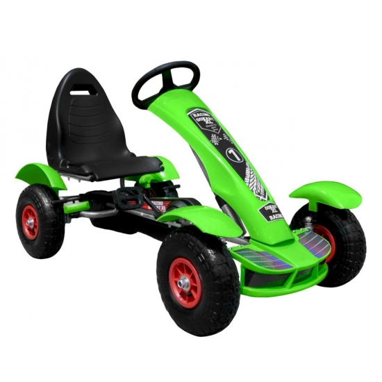 Gokart na pedały Racing XL dla dzieci 3+ Zielony + Pompowane koła + Regulacja fotela + Wolny bieg