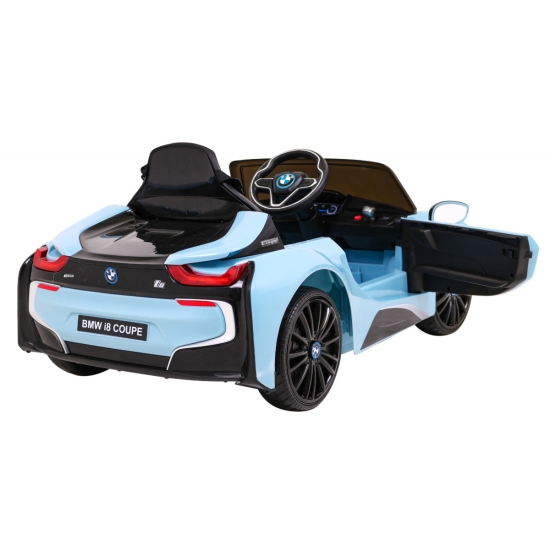 BMW I8 Lift Auto na akumulator Niebieski + Pilot + Wolny Start + 3-pkt pasy + MP3 USB + LED