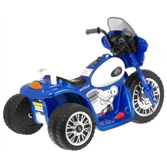 Motorek Chopper na akumulator dla dzieci Niebieski + 3 koła + Dźwięki + Światła LED