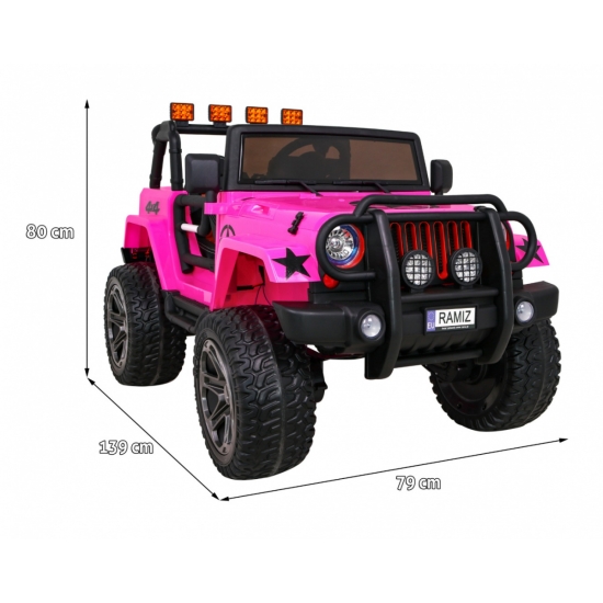 Auto terenowe typu jeep Monster 4x4 dla dzieci Różowy + Pilot + Regulacja siedzenia + Wolny Start + MP3 LED + Bagażnik + Plecak