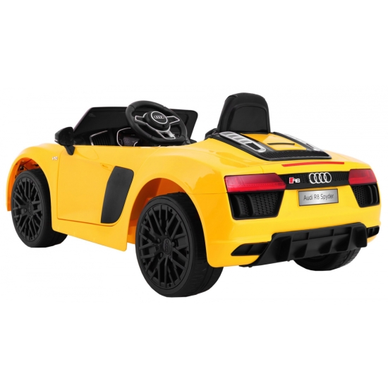 Audi R8 Spyder na akumulator Żółty + Pilot + EVA + Wolny Start + Radio MP3 + LED