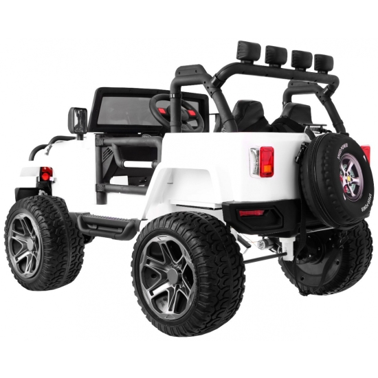 Auto terenowe typu jeep Monster 4x4 dla dzieci Biały + Pilot + Regulacja siedzenia + Wolny Start + MP3 LED + Bagażnik + Plecak