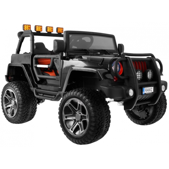 Auto terenowe typu jeep Monster 4x4 dla dzieci Czarny + Pilot + Regulacja siedzenia + Wolny Start + MP3 LED + Bagażnik + Plecak