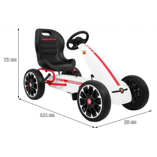 Gokart ABARTH na pedały dla dzieci Biały + Koła EVA + Hamulec ręczny + Wolny bieg