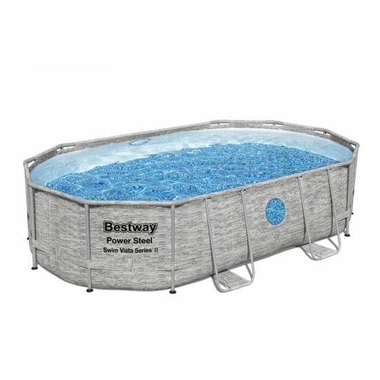 Basen stelażowy Power Steel Swim Vista z oknem 488x305x107 16x10FT BESTWAY 6w1 + Pompa piaskowa