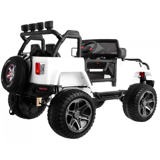 Auto terenowe typu jeep Monster 4x4 dla dzieci Biały + Pilot + Regulacja siedzenia + Wolny Start + MP3 LED + Bagażnik + Plecak