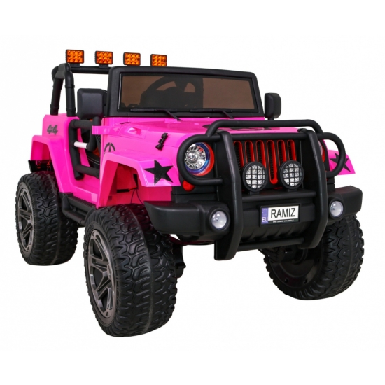 Auto terenowe typu jeep Monster 4x4 dla dzieci Różowy + Pilot + Regulacja siedzenia + Wolny Start + MP3 LED + Bagażnik + Plecak