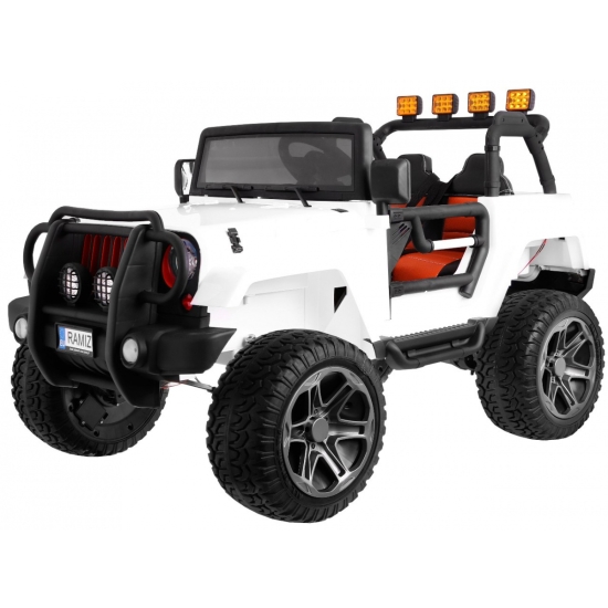 Auto terenowe typu jeep Monster 4x4 dla dzieci Biały + Pilot + Regulacja siedzenia + Wolny Start + MP3 LED + Bagażnik + Plecak