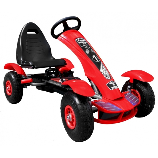 Gokart na pedały Racing XL dla dzieci 3+ Czerwony + Pompowane koła + Regulacja fotela + Wolny bieg