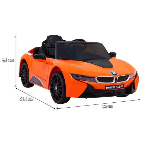 BMW I8 Lift Auto na akumulator Pomarańczowy + Pilot + Wolny Start + 3-pkt pasy + MP3 USB + LED