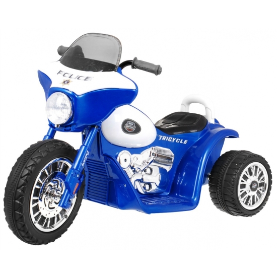 Motorek Chopper na akumulator dla dzieci Niebieski + 3 koła + Dźwięki + Światła LED