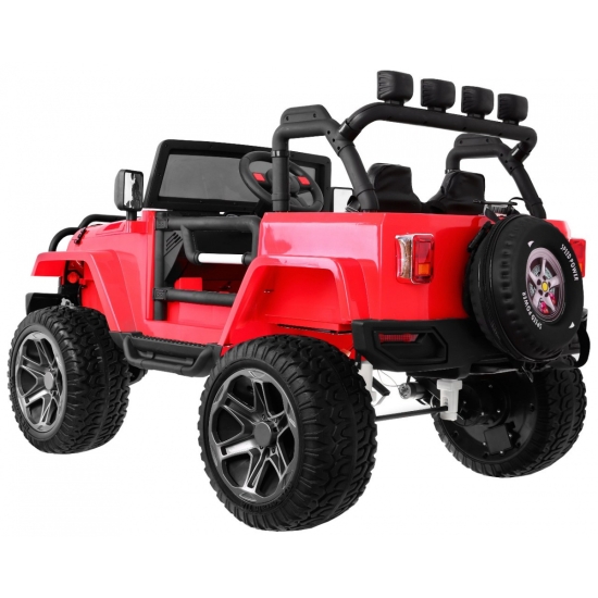 Auto terenowe typu jeep Monster 4x4 dla dzieci Czerwony + Pilot + Regulacja siedzenia + MP3 LED + Bagażnik + Plecak