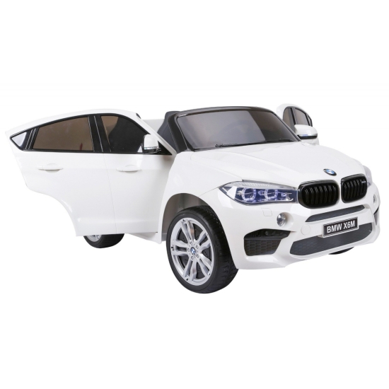 BMW X6M XXL dla 2 dzieci Biały + Pilot + Ekoskóra + Pasy + Wolny Start + MP3 USB + LED