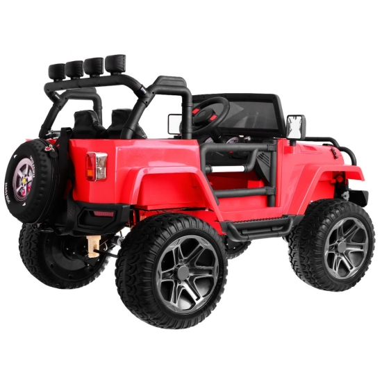 Auto terenowe typu jeep Monster 4x4 dla dzieci Czerwony + Pilot + Regulacja siedzenia + MP3 LED + Bagażnik + Plecak