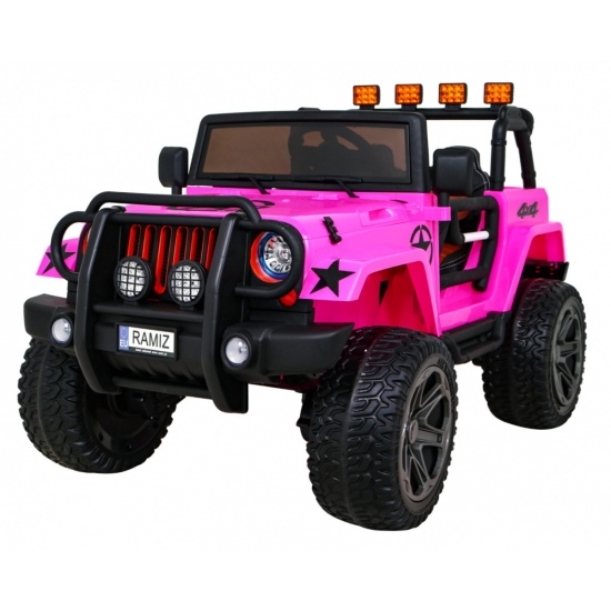 Auto terenowe typu jeep Monster 4x4 dla dzieci Różowy + Pilot + Regulacja siedzenia + Wolny Start + MP3 LED + Bagażnik + Plecak