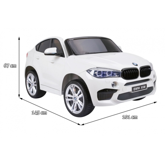 BMW X6M XXL dla 2 dzieci Biały + Pilot + Ekoskóra + Pasy + Wolny Start + MP3 USB + LED