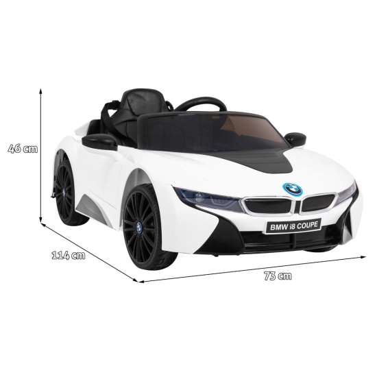 BMW I8 Lift Auto na akumulator Biały + Pilot + Wolny Start + 3-pkt pasy + MP3 USB + LED