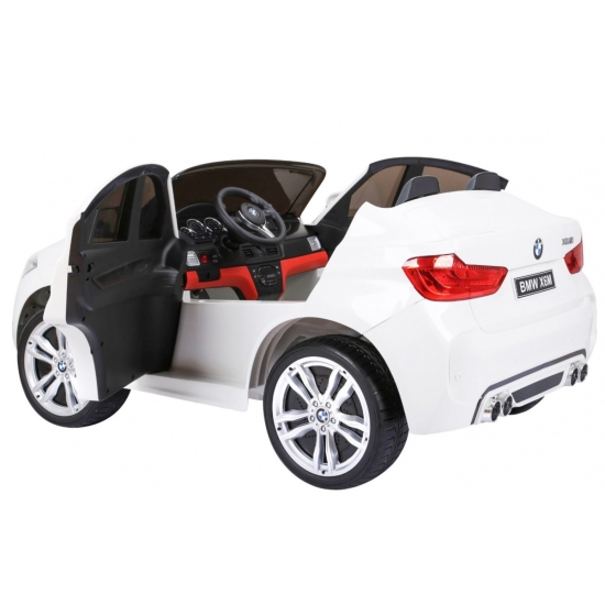 BMW X6M XXL dla 2 dzieci Biały + Pilot + Ekoskóra + Pasy + Wolny Start + MP3 USB + LED