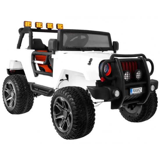 Auto terenowe typu jeep Monster 4x4 dla dzieci Biały + Pilot + Regulacja siedzenia + Wolny Start + MP3 LED + Bagażnik + Plecak