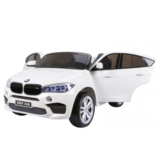 BMW X6M XXL dla 2 dzieci Biały + Pilot + Ekoskóra + Pasy + Wolny Start + MP3 USB + LED