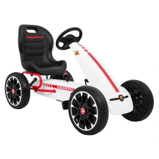 Gokart ABARTH na pedały dla dzieci Biały + Koła EVA + Hamulec ręczny + Wolny bieg