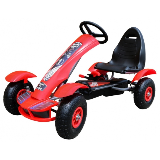 Gokart na pedały Racing XL dla dzieci 3+ Czerwony + Pompowane koła + Regulacja fotela + Wolny bieg