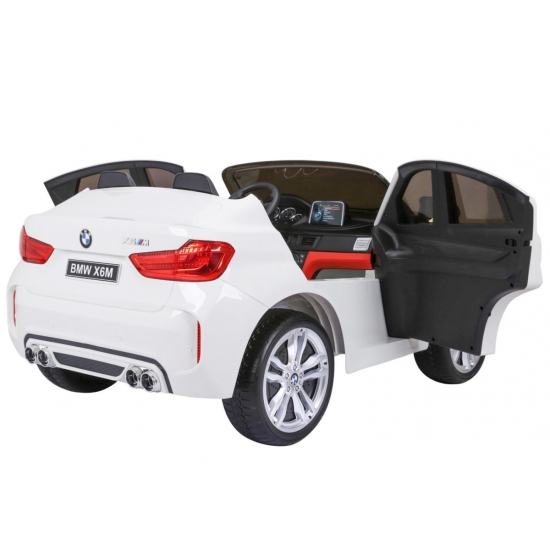 BMW X6M XXL dla 2 dzieci Biały + Pilot + Ekoskóra + Pasy + Wolny Start + MP3 USB + LED