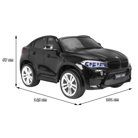 BMW X6M XXL dla 2 dzieci Lakier Czarny + Pilot + Ekoskóra + Pasy + Wolny Start + MP3 + LED