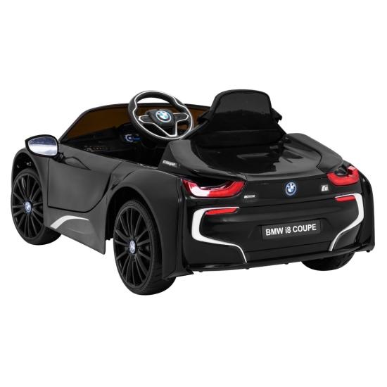 BMW I8 Lift Auto na akumulator Czarny + Pilot + Wolny Start + 3-pkt pasy + MP3 USB + LED