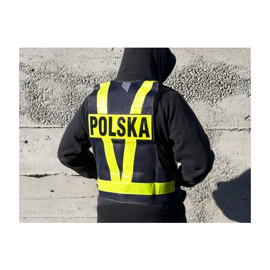 BIKETEC WYPRZEDAŻ SAFE VEST KAMIZELKA SIATKOWA Z PASAMI ODBLASKOWYMI ZAPINANA NA RZEPY NA PLECACH NAPIS POLSKA ODPINANY ROZMIAR S