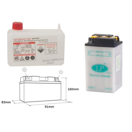 LANDPORT AKUMULATOR B49-6 (MD B49-6) 6V 8AH 91X83X161 OBSŁUGOWY - ELEKTROLIT OSOBNO (4) UE2019/1148