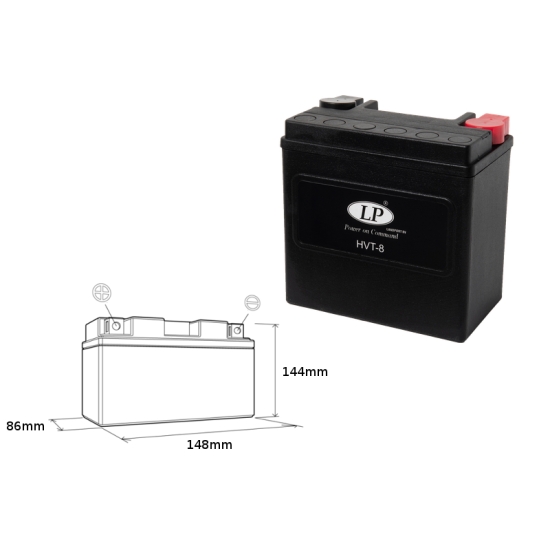 LANDPORT AKUMULATOR HVT-8 (MH HVT-8) 12V 14AH 148X86X144 HEAVY V-TWIN BEZOBSŁUGOWY - ZALANY (ZWIĘKSZONY PRĄD ROZRUCHOWY 220A) (LEWY +) (3)