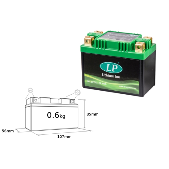 LANDPORT AKUMULATOR LITOWO-JONOWY LIFEPO4 LFP7Z (ML LFP7Z) (107X56X85) (YTZ7S, YTX7ABS, YB9LB) (28,8 WH) (WAGA 600G) (8)