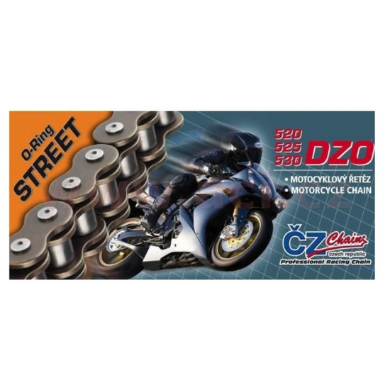 CZ ŁAŃCUCH NAPĘDOWY 520 DZO (114 OGNIW) O-RING BRONZE DO 750 CCM (STREET) (35,6 KN) + ZAKUWKA DRĄŻONA