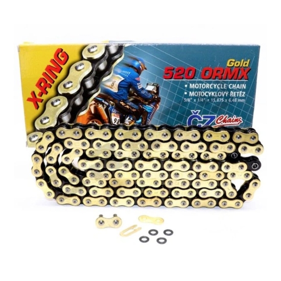 CZ ŁAŃCUCH NAPĘDOWY 520 ORMX (118 OGNIW) ACTIVE RING (X-RING) ZŁOTY DO 600 CCM (ENDURO) (34,5 KN) + ZAPINKA