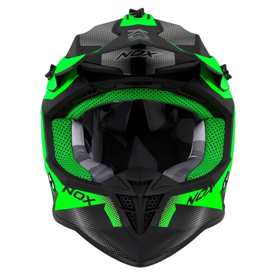NOX PROMOCJA KASK CROSS / OFFROAD N633 FUSION KOLOR CZARNY MAT/ZIELONY ROZMIAR XXL (ZAPIĘCIE MIKROMETRYCZNE)