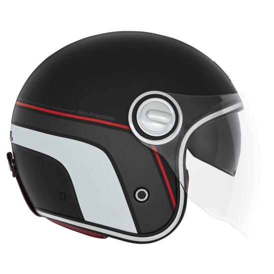 NOX PROMOCJA PREMIUM KASK OTWARTY JET HERITAGE LINE KOLOR CZARNY MAT/CZERWONY/BIAŁY ROZMIAR S