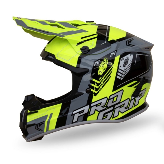 PROGRIP 2024/11 KASK CROSS PG3080 SPIRITS KOLOR ŻÓŁTY FLUO CZARNY SZARY ROZM. XL (380-347) ( HOMOLOGACJA ECE 22R06, ZAPIĘCIE DD )