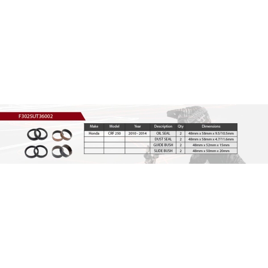SHOWA 2024/07 ZESTAW NAPRAWCZY AMORTYZATORA PRZEDNIEGO HONDA CRF 250 '10-'14 (USZCZELNIACZE OLEJOWE X 2, PYŁOWE X 2, PANEWKI X 4) (SERVICE KIT) (ZAWIE