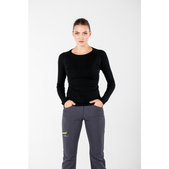 WOOLONA ALIZE KOSZULKA TERMOAKTYWNA DAMSKA Z DŁUGIM RĘKAWEM (100% WEŁNY MERINO) KOLOR CZARNY ROZMIAR XL