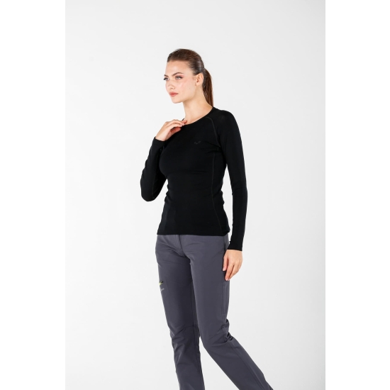 WOOLONA ALIZE KOSZULKA TERMOAKTYWNA DAMSKA Z DŁUGIM RĘKAWEM (100% WEŁNY MERINO) KOLOR CZARNY ROZMIAR XL