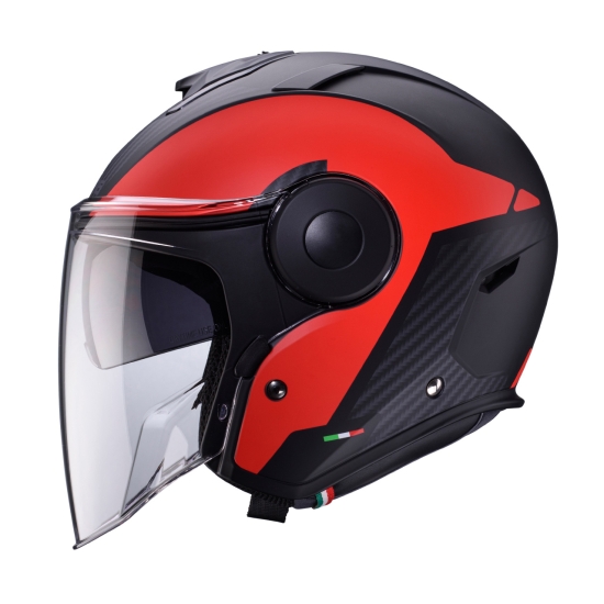 CABERG KASK OTWARTY JET Z BLENDĄ MODEL SOHO MILANO KOLOR CZERWONY/CZARNY MAT ROZMIAR S