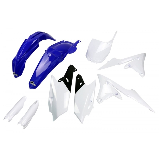 UFO KOMPLET PLASTIKÓW (FULL KIT) Z OSŁONAMI TELESKOPÓW (AMORTYZATORÓW) YAMAHA YZF 250 '14-'18, YZF 450 '14-'17 KOLOR OEM (NIEBIESKI/BIAŁY) (YA318E999)