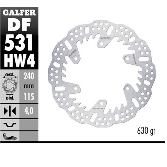 GALFER TARCZA HAMULCOWA TYŁ YAMAHA YZ 125 '22-'24; YZ 250 '22-'24; YZ 250F '21-'24; YZ 450F '20-'24; WR 250F '17-'24; WR 450F '20-'24 (240X115X4MM) SH
