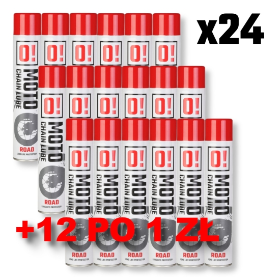 OMOTO ZESTAW 36 SZTUK SPRAY SMAR DO ŁAŃCUCHA 750ML ROAD O! CHAIN LUBE + 12 SZTUK PO 1 ZŁ SPRAY SMAR DO ŁAŃCUCHA 750ML ROAD O! CHAIN LUBE - KARTON 12 S