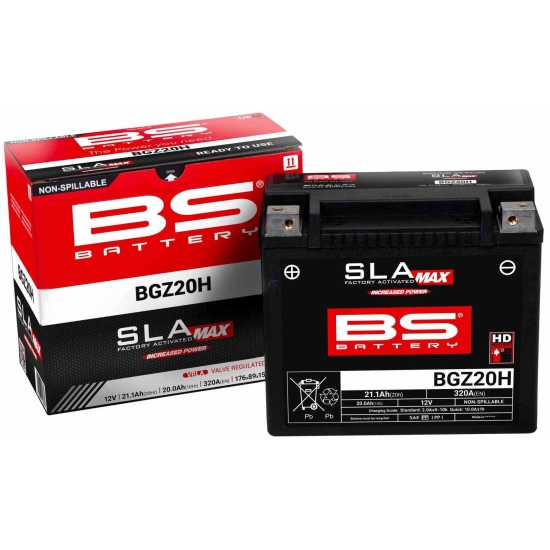 BS 2024/11 AKUMULATOR BGZ20H MAX (FA) (YTX20H,YTX20-BS) 12V 120AH 176X89X154 BEZOBSŁUGOWY - ZALANY (ZWIĘKSZONY PRĄD ROZRUCHOWY) (320A) (HARLEY-DAVIDSO